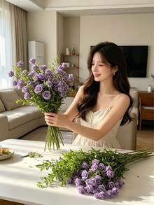1/5pcs Purple Artificial Mini Rose Bouquet, 18.11-Inch Artificial Rose Bouquet, Realistic DIY Foam Floral Art, Suitable For Valentine's Day, Mother's Day Gifts, Wedding Bouquets/Centerpieces, Indoor And Outdoor Garden Party Home Background Decoration, Spring Room Desktop Vase Decoration, Birthday Gifts,Flower,Artificial Flower,Artificial Plants,Artificial Plants Outdoor,Garden Ornament,Artificial Flowers Outdoor,Ornaments Home. - Purple - View 4
