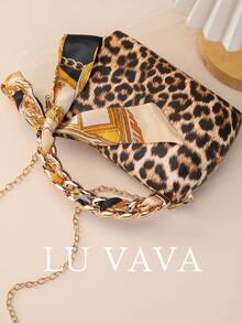 LU VAVA Polyester Leopard Print Evening Handbag With Threaded Metal Handle, Party Wedding Banquet Fashion Clutch (Leopard) - Multicolor - View 5