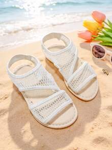 Summer Kids' Mesh Sandals, Fashionable Breathable Flat Slippers, Casual Beach Vacation Shoes, Suitable For Daily Outings - Beige - View 7