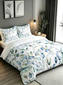 3Pcs Watercolor Eucalyptus Leaves Blue & Green Leaf Print Duvet Cover ,Pillow Cover Pattern Is Random ,Duvet Cover Set (1 Duvet Cover + 2 Pillowcase Without Pillow Insert), Bedding Set, Soft Warm And Cozy Bedding Set For Bedroom, Guest Room, Dormitory Decoration Set Rose Plant Print Soft Skin-Friendly Luxury Bedding - Multicolor - View 3