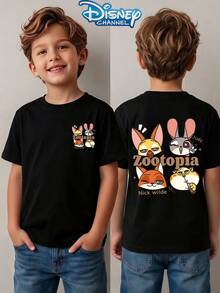 Disney 1pc Teen Boys Casual Zootopia Q Version Character Print Short Sleeve Tshirt Boys Clothes Kids Clothes Boys Shirts Summer - màu đen - Xem 2