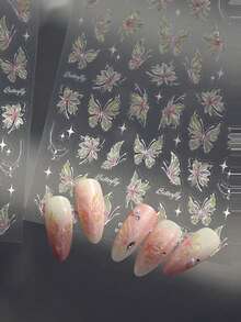 1 张 5D 全息蝴蝶美甲贴纸，春夏渐变设计，美甲师必备，自粘式美甲装饰，适用于美甲沙龙和日常佩戴 - 淺粉色 - 查看 6