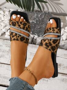 Europäischer und amerikanischer Stil Große Größen Damen bequeme einfache Träger große Blume Quadratische Zehenkappe Flache Slide Sandalen, Lässige Mode Outdoor Strand Sommer Schuhe - Verschiedenfarbig - Übersicht 2