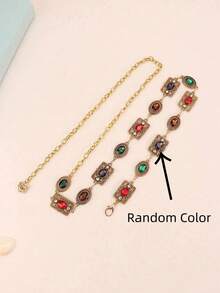 1 pieza Cinturón de mujer, Cadena de cintura nupcial, Elegante cadena de cintura bohemia con piedras preciosas brillantes de color aleatorio, Acabado mate, Combinable con vestidos, batas, bodas, fiestas, celebraciones - A - Ver 8