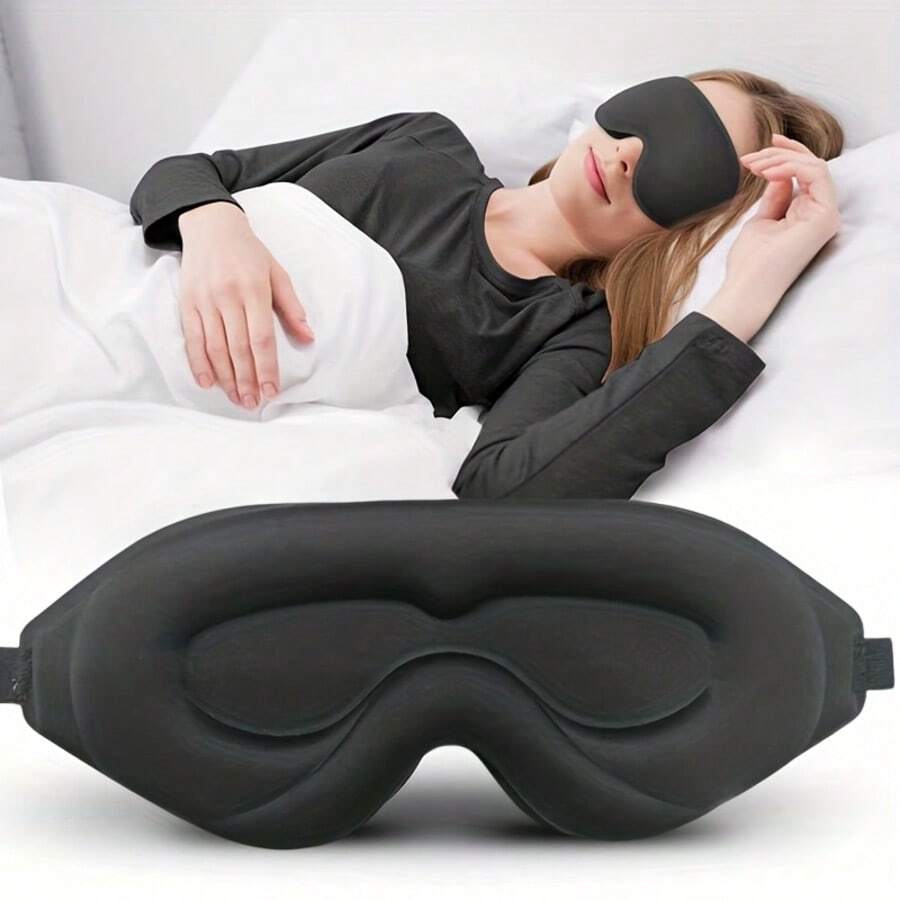 1pc 3D Contour Design Eye Mask, Adjustable Strap Fits Different Head Shapes, Unisex Blackout Eyemask, 100% Light Blocking Soft & Comfortable, Suitable For Night Shift, Travel, Yoga, Nap, Black, For Bedroom Use - One Size Fits All - View 1