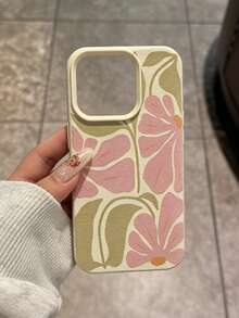 Ins Creative Pink Floral Beige Phone Case, Full Screen TPU Pattern Protective Shell, Shockproof High Aesthetic Outer Case, Suitable For IPhone 17/17Pro/17ProMax/16/16Pro/16ProMax/15/15Pro/15ProMax/14/14Pro/14ProMax/13/12/11, Popular Birthday Gift Business Gift Durable Anti-Stain Anti-Fingerprint New Unisex Phone Shell - Beige - View 3