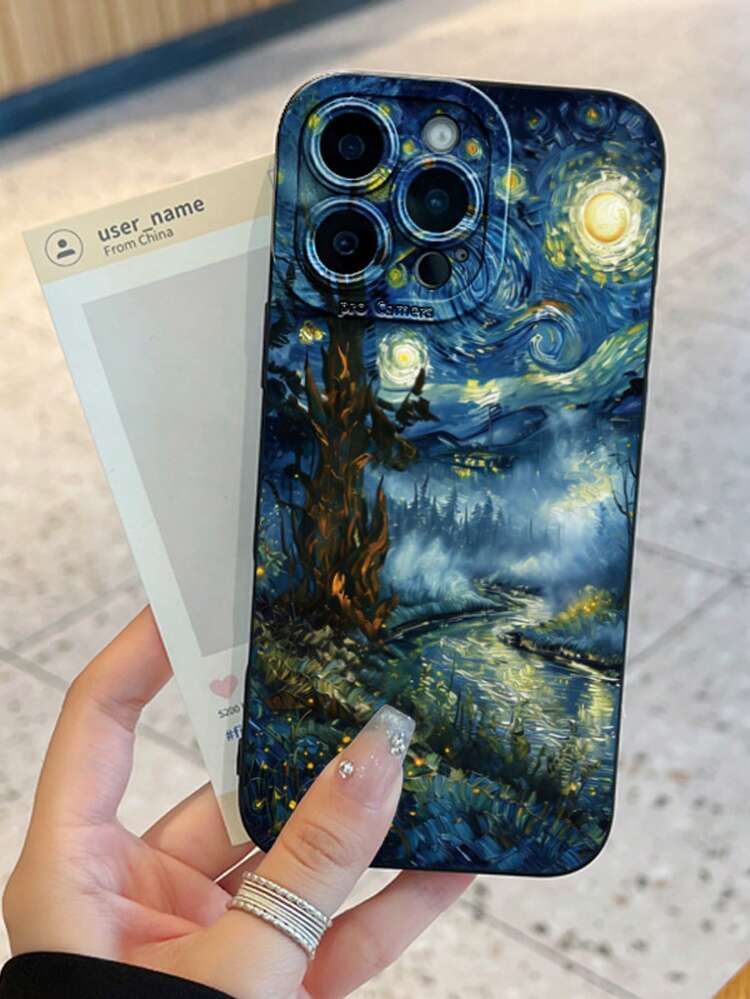 梵高《星夜》设计手机壳，适用于苹果 7/8 Plus/X/XR，兼容苹果 11/12/13 Pro 和 14/15 Max - 日常旅行、摄影、时尚、送给朋友、家人、男友或女友的完美礼物 - IMD 材质 - 黑色款 - 黑色 - 查看 6