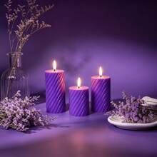 3pcs Set Dreamy Purple Striped LED Electronic Candles, Realistic Flickering Flame Effect, Home Bedroom Living Room Decor, Candlelight Dinner Proposal Party Atmosphere Lighting, Vanity Table Desk Ornament - Purple Spiral - View 1