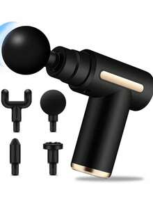 HYUNDAI Pistola de masaje, pistola de masaje de percusión, masajeador eléctrico de tejido profundo con 4 cabezales de masaje intercambiables, portátil de mano, adecuado para hombres y mujeres - Negro - Ver 1