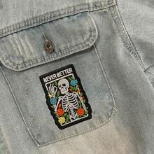 RHUAGYP 1pc Never Better Skull & Flower Gothic Style Embroidered Patch, Iron-On / Sew-On, Suitable For Clothing, Bags, Punk Horror Style Decorative Applique - Multicolor - View 4