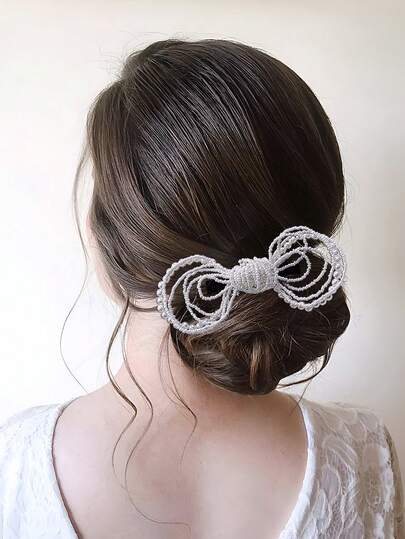 1 chiếc kẹp tóc nơ tua rua đính pha lê màu xám thời trang, phụ kiện cài tóc cô dâu thủ công, phụ kiện tóc dự tiệc cưới, quà tặng cá nhân hóa, trang trí tóc mùa xuân/hè.