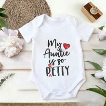 Baby Bodysuit My Auntie Is So Petty Print Pure Cotton Tag-Free Snap Closure Breathable Stretchy Cute Print Perfect For Gifting & Everyday - 白色 - 查看 4