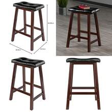 Winsome Mona Taburete sillín acolchado de 61 cm cuero sintético negro patas de madera - Bastante antiguo - Ver 1