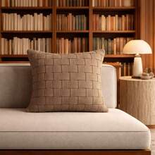 Decorative Cushion Cover In Woven Cotton Ribbon – Rustic Style – 45cm X 45cm - Chocolate Brown - View 5