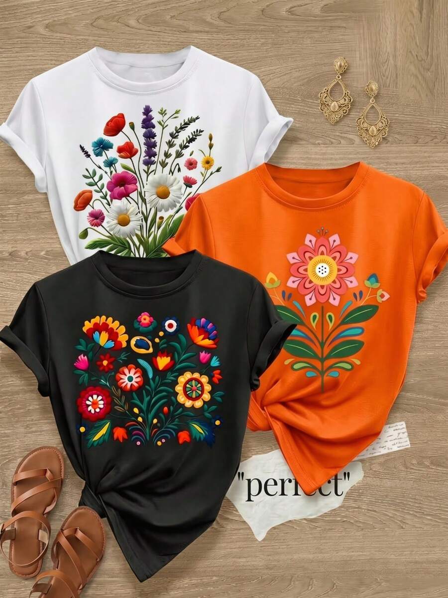 Women T-Shirts - White Black Orange - View 1