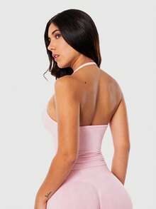 女士瑜伽背心，内置衬垫胸罩，健身房运动衫 - 粉色 - 查看 2