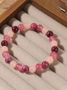 1pc Lovely Autumn/Winter Jewelry, Pink Synthetic Garnet, Pink Quartz, Strawberry Quartz Bracelet, Suitable As Gift For Girlfriend, Women's Accessories, Handmade Bracelet, Jewelry - Multicolor - View 2