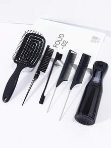 Bộ dụng cụ tạo kiểu tóc 6 món, gồm lược cong rỗng có lỗ thông hơi, bình xịt nước liên tục, lược chải viền tóc, lược đuôi nhọn, thích hợp cho việc tạo kiểu tóc hàng ngày của các nhà tạo mẫu tóc, đáp ứng nhu cầu tạo ra nhiều kiểu tóc khác nhau. - Nhiều màu - Xem 5