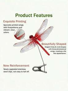 1/4pcs Realistic Dragonfly Clips, Pest Repellent Lobster Clips, 3D Simulated Fake Dragonfly Decorative Clips, Plastic Dragonfly Garden Hummingbird Decorative Stakes With Support, Suitable For Indoor And Outdoor - Multicolor - View 8