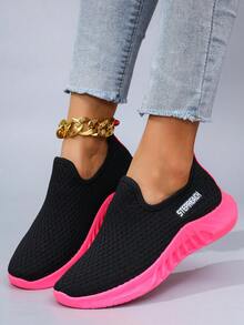 Giày thể thao nữ casual thời trang mùa xuân mới, thoải mái, thoáng khí, nhẹ, chống trơn trượt. - Đen và đỏ - Xem 7