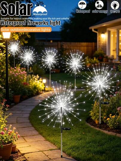 1 Stück Outdoor Solar Feuerwerk Licht, Intelligenter Sensor, wasserdichte Lichterkette, 60/150/240/360 LED, DIY Kunststoff Sternexplosions-Lampe, 8 Beleuchtungsmodi, geeignet für Garten, Hof, Mall, Rasen, Weg, Party, Feiertage, Eid Dekoration, warmweiß/weiß/mehrfarbig