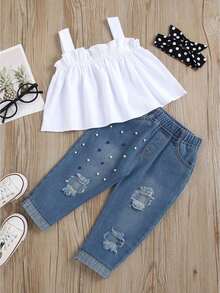 Tween Girls Tank Top Co-Ords - 白色 - 查看 1