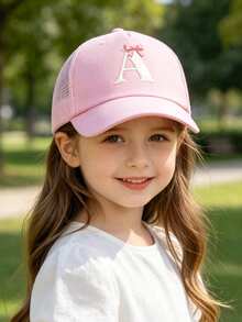 1PC Personalized Letter Baseball Cap For Girls, Cute Bow Knot Pink Mesh Sun Hat, Breathable Summer Beach Play Hat For Toddler Kids Ages 1-7 Years - Pink - View 2