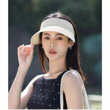 Sun Visor Hats For Women Wide Brim Straw Roll-Up Ponytail Summer Beach Hat UV UPF Packable - 米色 - 查看 1