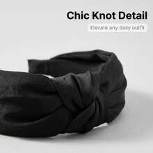 1PCPleated Knotted Wide - Edge Headband, Fabric - Edged, Beige/Black, For Daily Makeup & Outfits - Multicolor - View 10