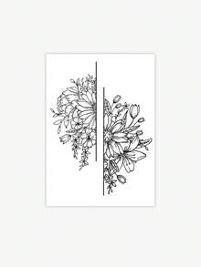 1pc Black Line Bouquet Arm Band Tattoo Sticker, Niche High-End Gentle Style Disposable Temporary Tattoo - Black - View 2