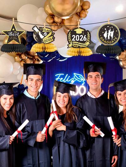 4pcs 2026 Graduation Honeycomb Decor Set, Graduation Honeycomb Decorations, Themed Decor Items, Black Graduation Decorations For Room, Desktop Center Decor, Birthday Gift, Party Favors, Graduation Ceremony Celebration