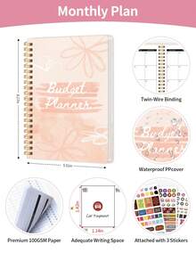 Sổ Lập Kế Hoạch Ngân Sách Đơn Giản Kèm Nhãn Dán Ngân Sách, Sổ Ngân Sách A5 Tiết Kiệm Tiền Kèm Sổ Theo Dõi Chi Phí, Sổ Theo Dõi Tiết Kiệm & Tổng Quan Chi Tiêu Hàng Tháng, Đồ Dùng Văn Phòng Phẩm Trường Học - Hoa màu cam - Xem 9