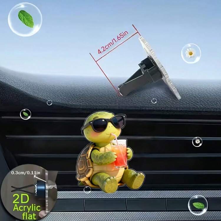 2D Flat Version, Cute Turtle-Shaped Fragrance Diffuser Sheet - Suitable For Fragrance Diffusing System, Can Be Combined With DIY Essential Oil, Car Air Freshener, Turtle-Shaped Car Accessories, Can Be Inserted Into The Car Air Outlet, Car Accessories - A - View 7