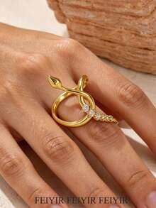 Size 7 & 8 Women's Vintage Snake Line And Butterfly Pattern 18K Gold Plated Zirconia Rings, Suitable For Ladies/Girlfriends, Weddings, Parties And Other Occasions, Anniversary And Birthday Gifts - Various - View 3