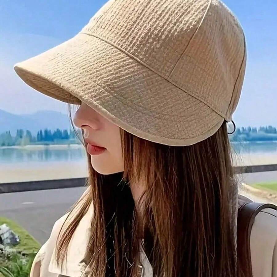 1 chiếc mũ chống nắng vành rộng có thể gập lại dành cho nữ, thiết kế tối giản, thích hợp cho kỳ nghỉ biển và du lịch ngoài trời của phụ nữ. - mũ - Xem 1