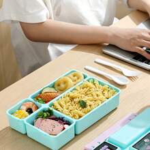 1 hộp đựng thức ăn trưa, hộp cơm bento bằng nhựa 4 ngăn cho trẻ em, dùng được trong lò vi sóng, có ngăn đựng nước sốt và dụng cụ ăn uống, hộp đựng cơm kèm túi đựng cơm. - Nhiều màu - Xem 2