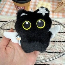 Cute Black Cat And White Cat Plush Doll Keychain With Big Eyes Holding Small Fish, Plush Pendant Ornament, Phone Charm, Electronic Product Accessory, Backpack Charm, Halloween Gift, Small Gift - A - View 7