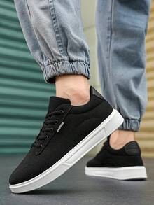 Sepatu Skate Kanvas Patchwork Warna Solid Retro Pria, Ringan & Tahan Lama, Kontras Hitam & Putih, Serbaguna untuk Aktivitas Luar Ruangan, Perjalanan, dan Olahraga - Hitam dan Putih - View 11