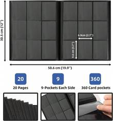 Card Binder, 9 Pocket Trading Card Album Folder,20 Pages, 360 Card Capacity Sports Card Binder, Premium Card Binders Compatible With MTG, TCG, Baseball Cards (Black) - Black - View 3