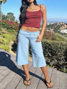 Capri Pants For Women Wide Leg Yoga Cropped Pants Loose Casual Summer Going Out Pant Street Style, Airport, Sports  Fitness, Chic, Commuting, Beach Vacation, Music Festivals - Màu xanh nhạt - Xem 3