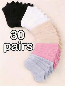 1/10/30 Pairs Random Color Kids Socks, Baby Essential Newborn Socks, 4th Of July Gift Socks, Black Socks, White Socks, Grey Socks, Solid Color Low-Cut Socks, Summer Kids & Teens Essential Socks, Back To School, Boys, Girls, Students - Multicolor - View 2