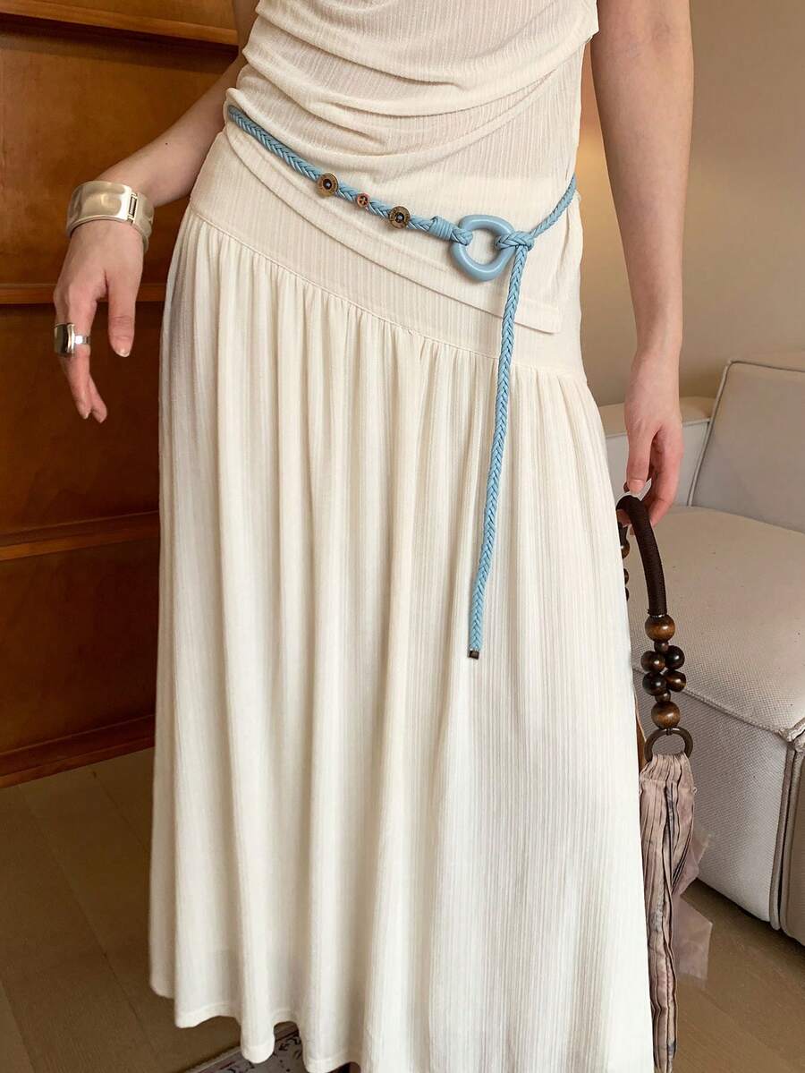 1 chiếc dây thắt eo bằng polyester màu xanh nhạt kiểu Bohemian đính hạt, họa tiết bãi biển, có thể điều chỉnh độ rộng. - Màu xanh nhạt - Xem 1