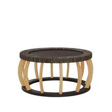 Vintage Round Coffee Table Made Of Rattan And Solid Wood, Boho Style Side Table With Curved Legs For Dining Room, Kitchen And Living Room, Natural Color. - 黑色 - 查看 5