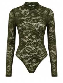 Lace Bodysuit With High Neck - Winter  - Fashion Look - 綠色 - 查看 2