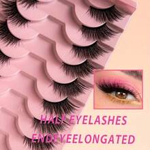 10 Pairs Fluffy Cat-Eye & Doll-Style Half Lashes, C-Curl 6-15mm – Easy-To-Apply False Eyelashes For Beginners, Reusable Multi-Pack - View 3