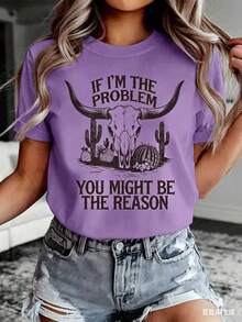 If I'm The Problem Summer Fashion Desert Cactus Bull Head Print Casual Women's Short Sleeve Shirt-New Autumn/Winter Collection: Unisex Relaxed Fit Long-Sleeve Crew Neck Sweatshirt - 紫色 - 查看 1