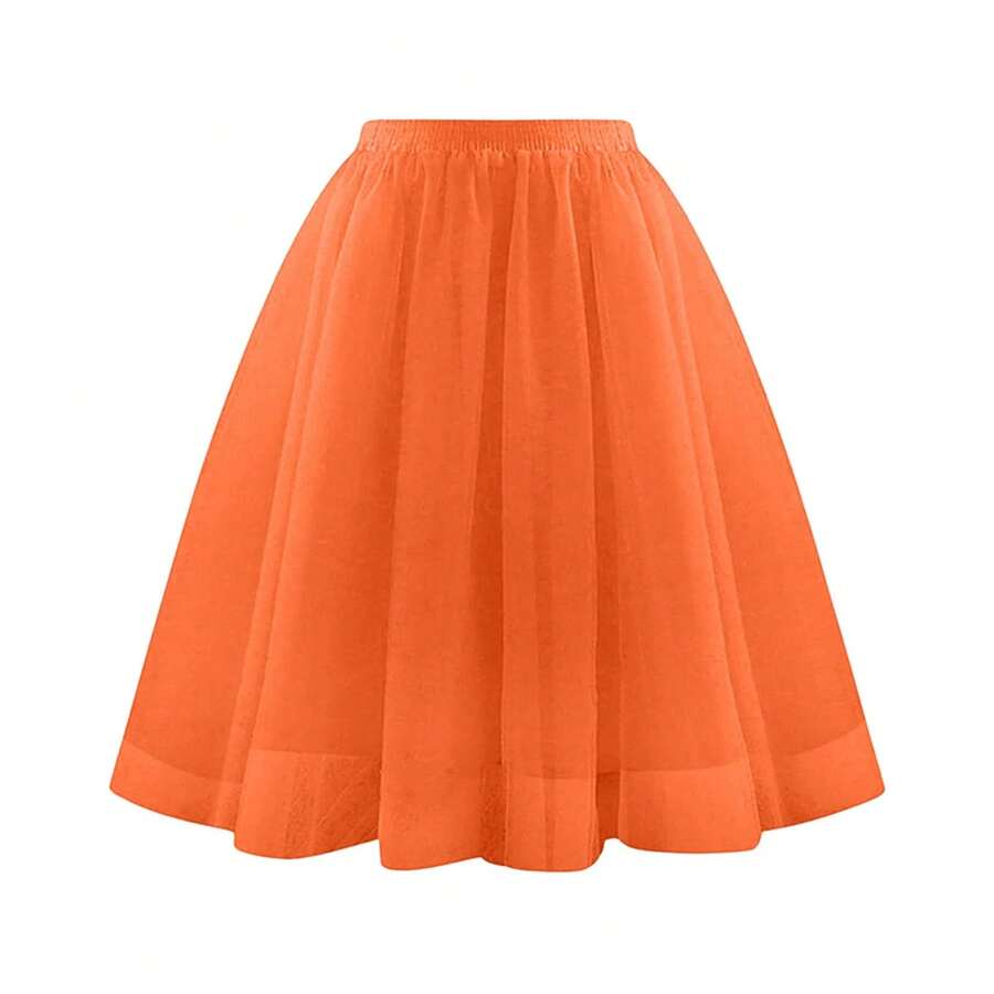 Falda tutú para mujer, falda Retro de los años 50, fiesta de tul, enagua Rockabilly de Ballet, vestido de baile, falda de malla para Cosplay - Azafrán - Ver 1
