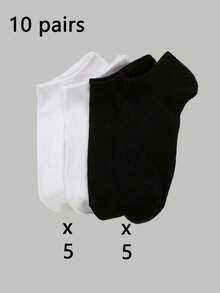 15 Pairs Unisex Solid Black, White, Grey Fashion Simple Breathable Moisture-Wicking Short Socks, Comfortable Athletic Casual Invisible Socks, Suitable For All Seasons - Multicolor - View 12