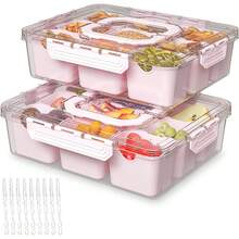 2 Pack Or 3 Pack Divided Serving Tray With Lid And Handles, 8 Or 9 Compartments Snack Box Container Charcuterie Organizer Snackle Box Container For Candy,Nuts,Fruits,Snacks, Pink Or Beige - View 16