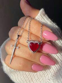 Dây chuyền mặt hình trái tim bằng thép không gỉ 304 dành cho nữ, đính đá Zirconia đỏ ruby, kiểu dáng choker lãng mạn, phong cách Gothic Punk, quà tặng kỷ niệm, sinh nhật, hẹn hò, phụ kiện theo phong cách Y2K. - Nhiều màu - Xem 1